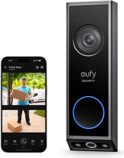 Eufy Security Video Doorbell E340 (Battery Powered), Dual Cameras with Delivery Guard, 2K Full HD and Color Night Vision, HomeBase S380 Compatible | E8214311