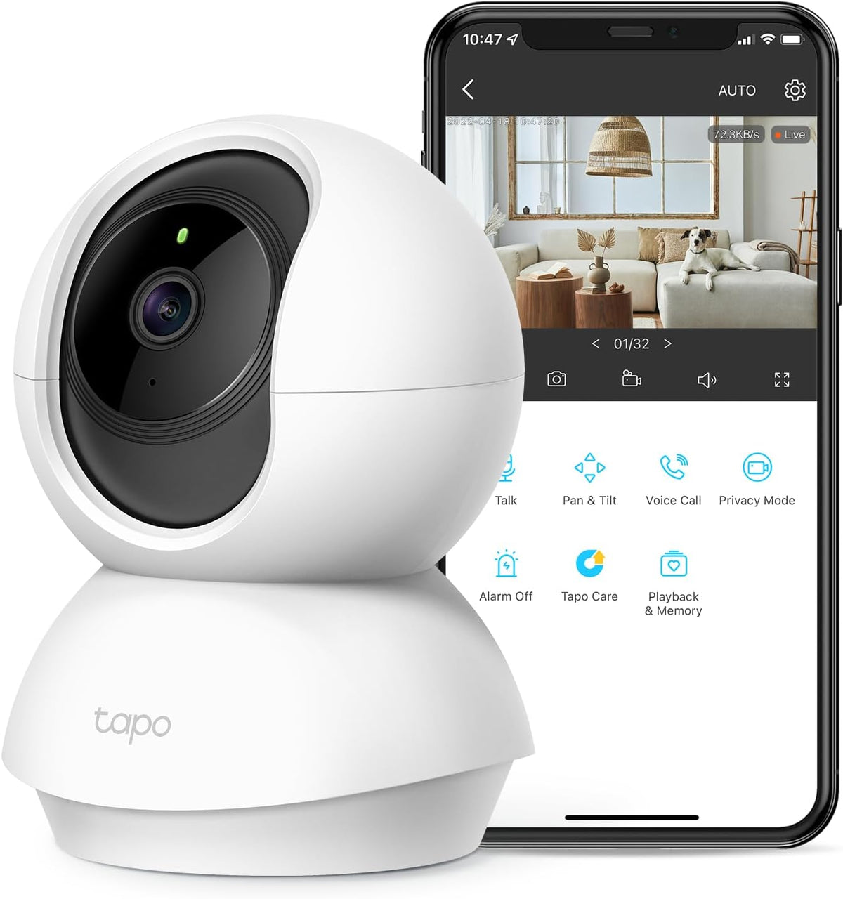 Tapo 2K Pan Tilt Security Camera for Baby Monitor, Dog Camera, C210 Motion Detection, 2-Way Audio Siren, Night Vision, Cloud &SD Card Storage, Works with Alexa & Google Home