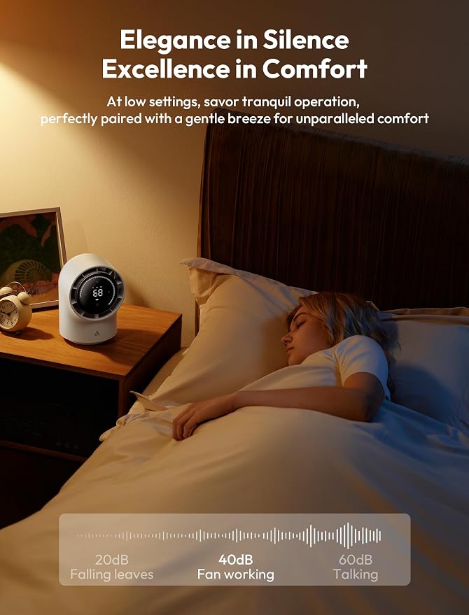Aecooly Touch Control Desk Fan, 100 Speeds Quiet Bedroom Digital Display 8000mAh 3 Oscillation Angles Battery Powered Small Desktop Table Fan for Bedroom, Bedside, Office, Travel -White