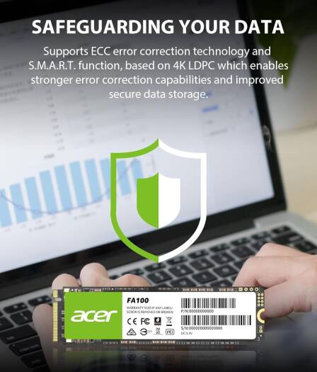 Acer FA100 M.2 2280 PCIe Gen3 x4, NVMe 1.4 Interface Internal SSD, 1TB Capacity, Up to 3200 MB/s Sequential Read & 2200MB/s Sequential Write, Black | BL.9BWWA.120