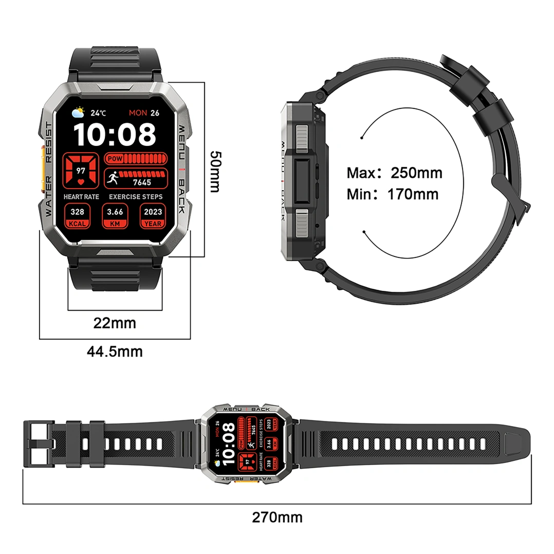 Oscal Rugged T1 Bluetooth Calling Smart Watch Black