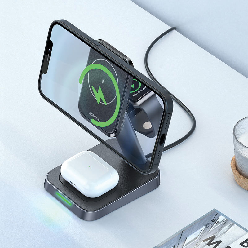 ACEFAST E3 desktop three-in-one wireless charging stand,black